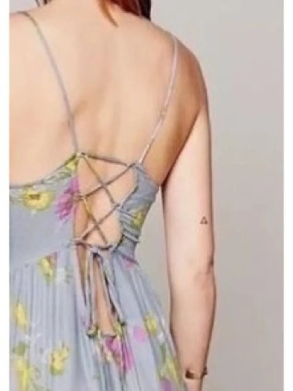 Free People Floral Strappy Lace Up Back Ruffle Hem Mini Dress S| Balletcore Boho - Picture 9 of 16